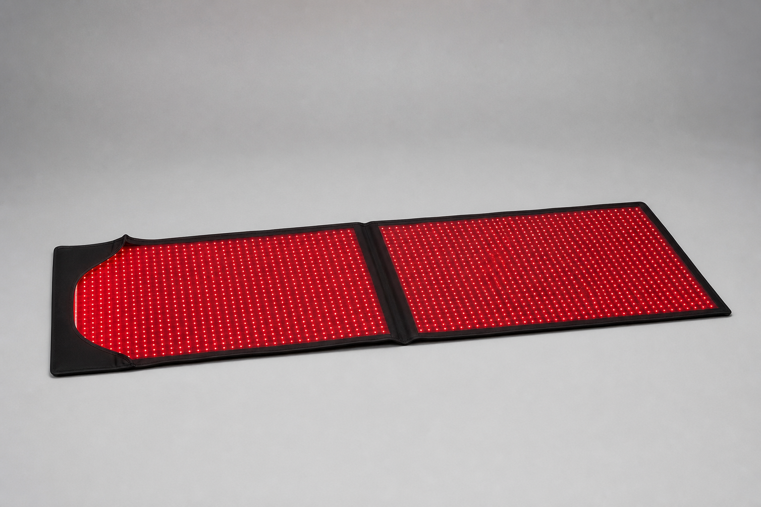 Swirise red and infrared light therapy bag opened with red LEDs illuminated