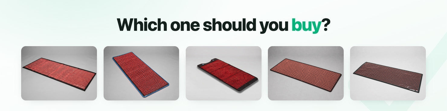 Five dedicated red light therapy mats from Luscent Red, BlockBlueLight, Kylin, HigherDOSE, and Therapy Lights Australia