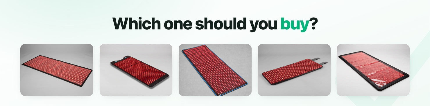Five dedicated red light therapy mats from Luscent Red, HigherDOSE, BlockBlueLight, Swirise, and Nuvio